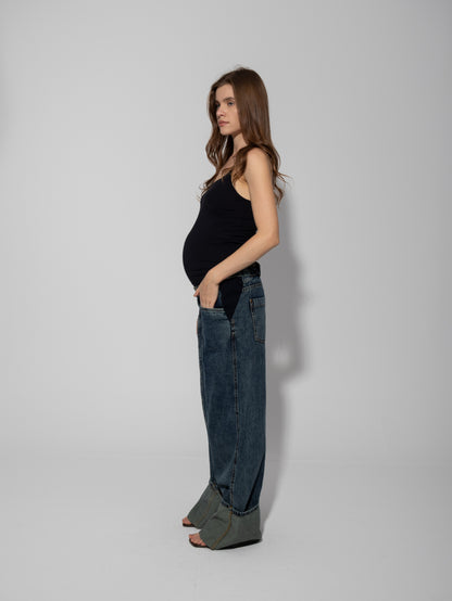 Turn-Up Under-Belly Straight-Leg Maternity Jeans