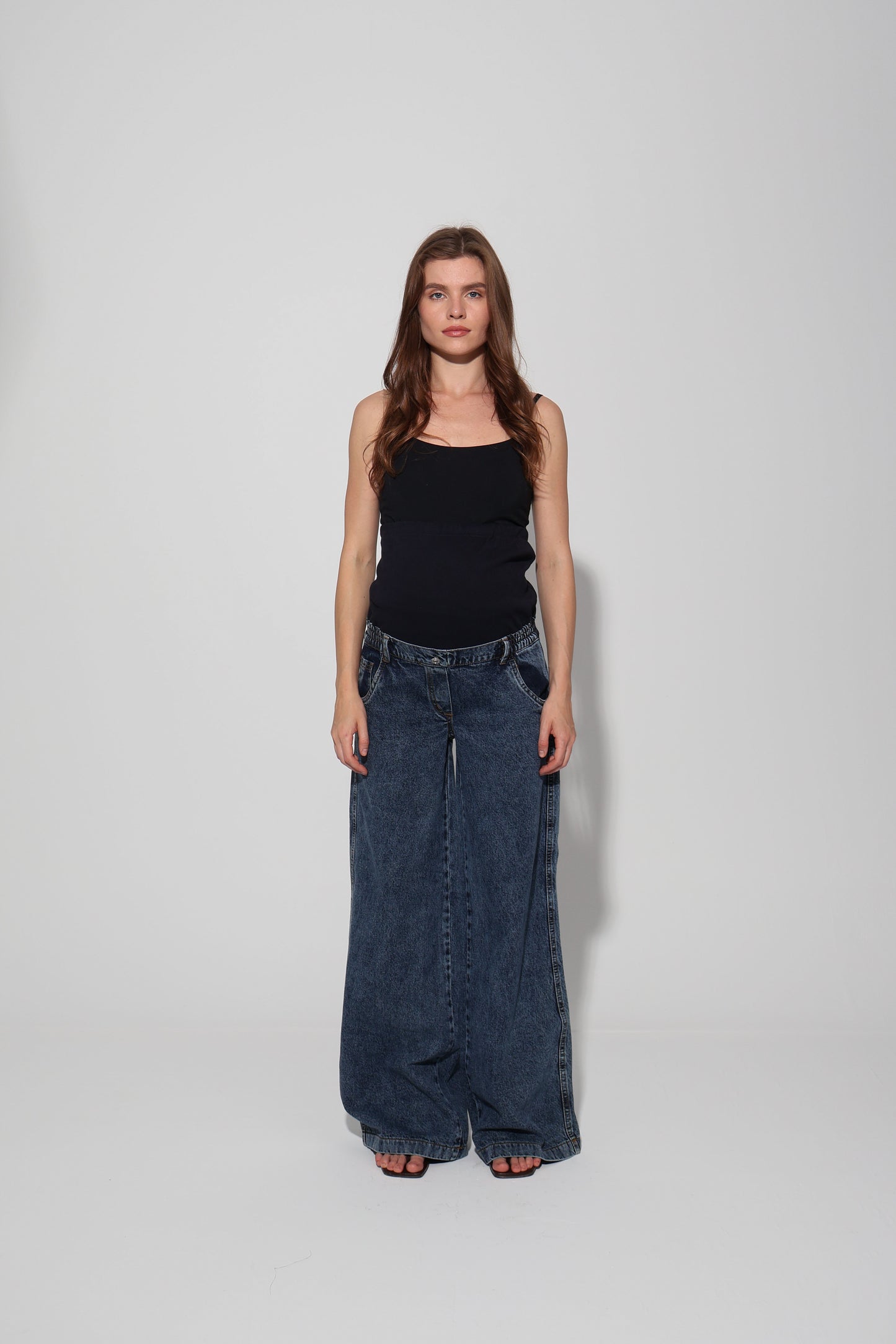 Conical Wide-Leg Maternity Jeans with Over-Belly Waist