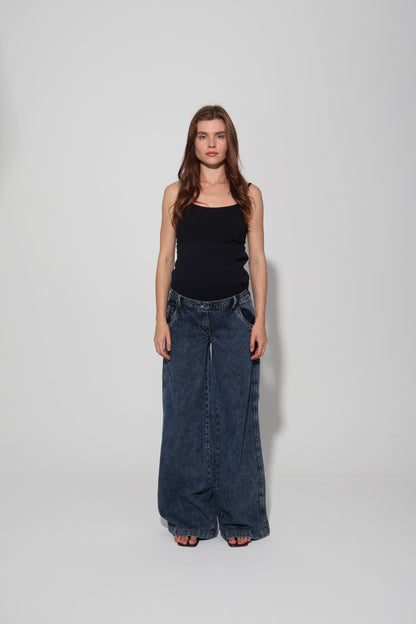 Conical Wide-Leg Maternity Jeans with Over-Belly Waist