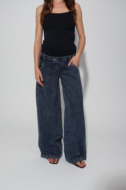 Conical Wide-Leg Maternity Jeans with Over-Belly Waist