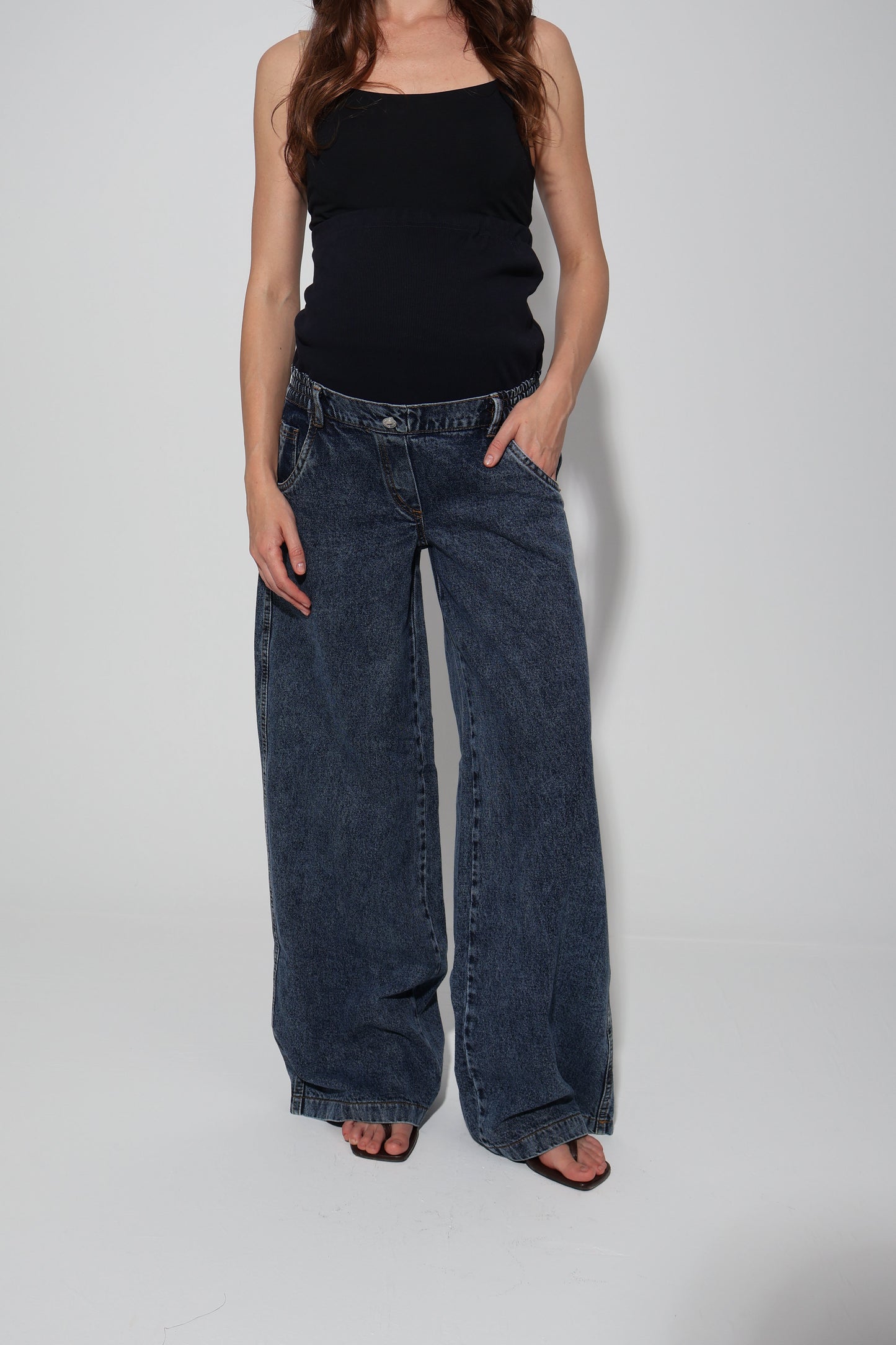 Conical Wide-Leg Maternity Jeans with Over-Belly Waist