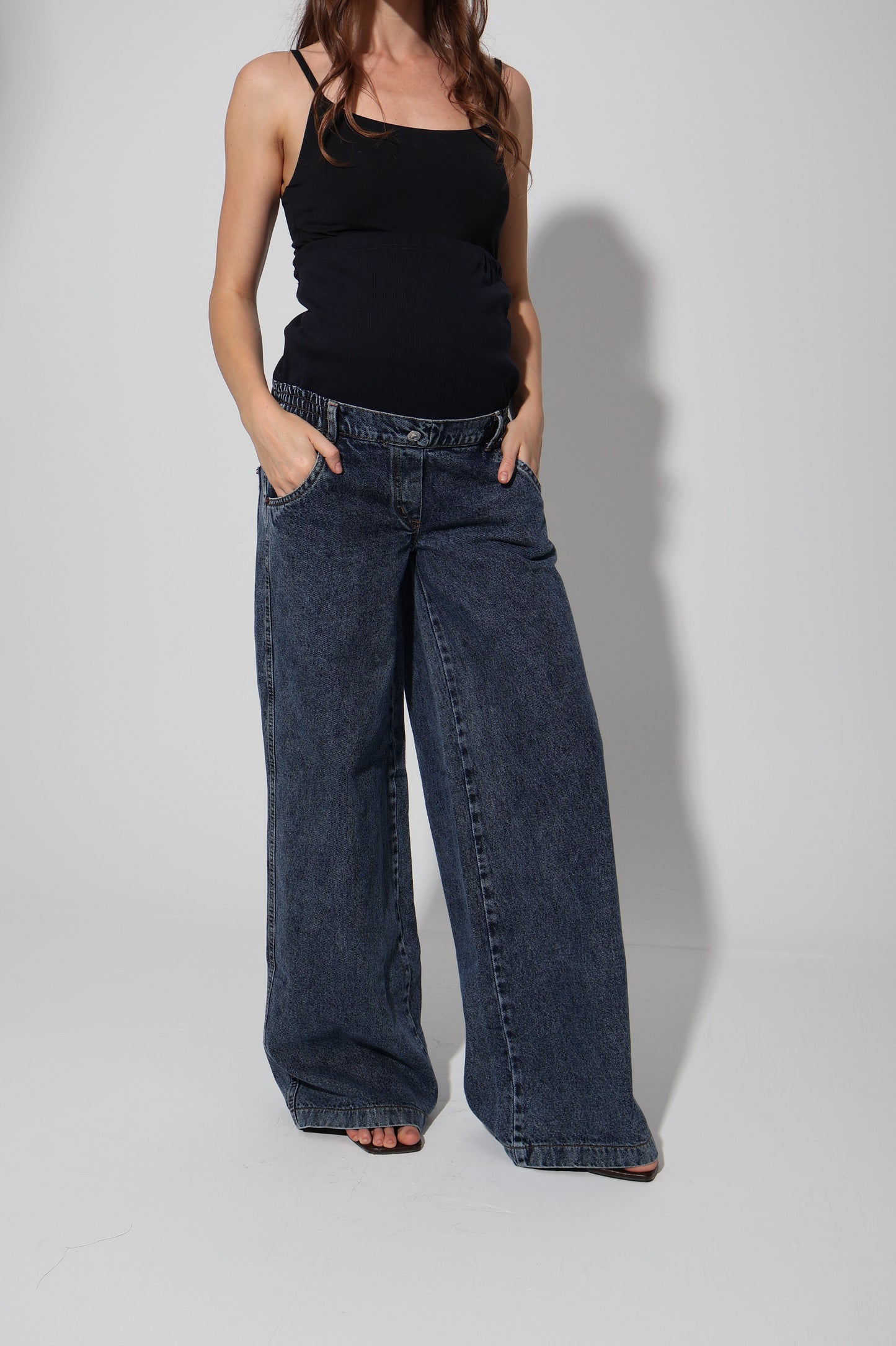 Conical Wide-Leg Maternity Jeans with Over-Belly Waist