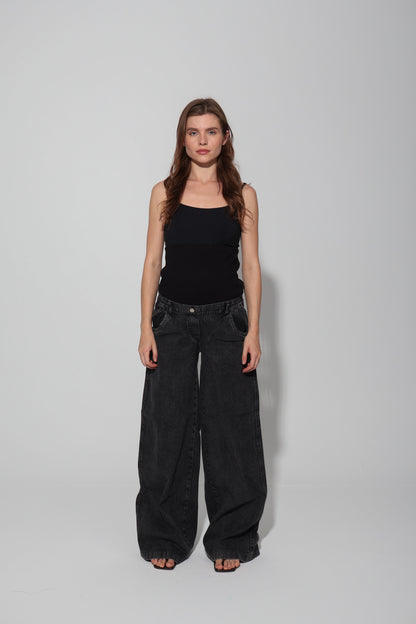 Conical Wide-Leg Maternity Jeans with Over-Belly Waist