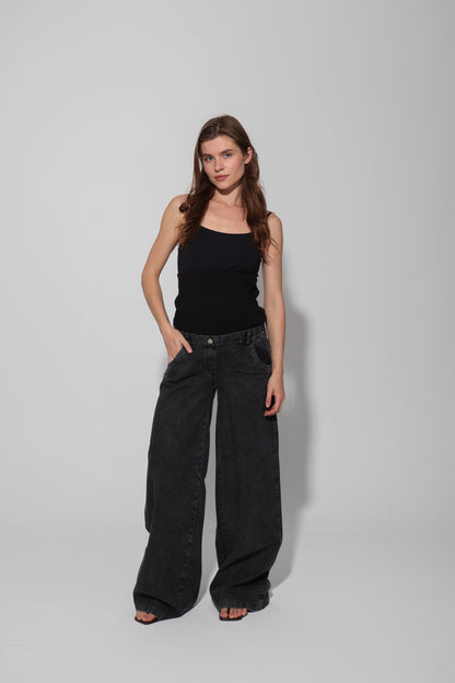 Conical Wide-Leg Maternity Jeans with Over-Belly Waist
