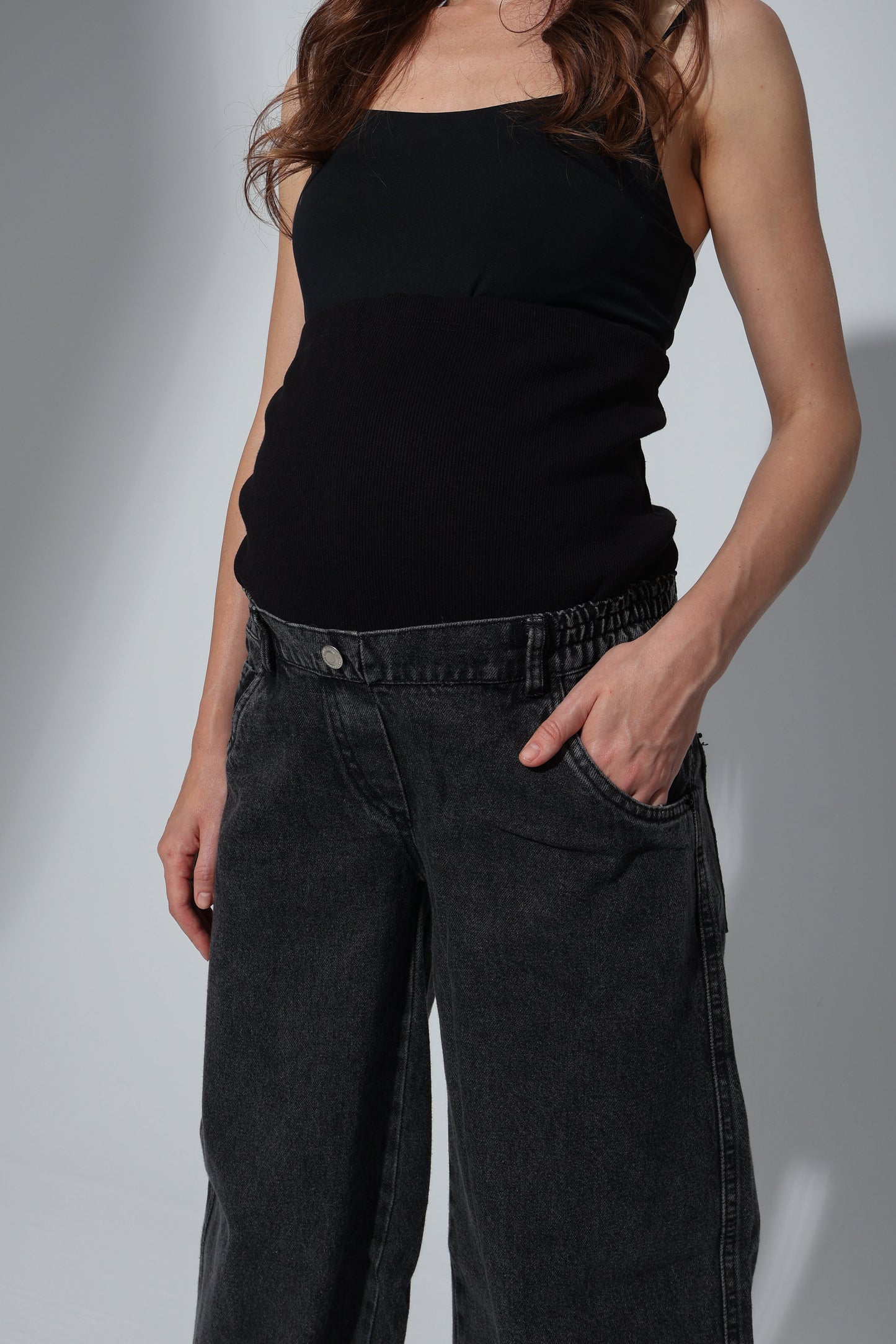 Conical Wide-Leg Maternity Jeans with Over-Belly Waist