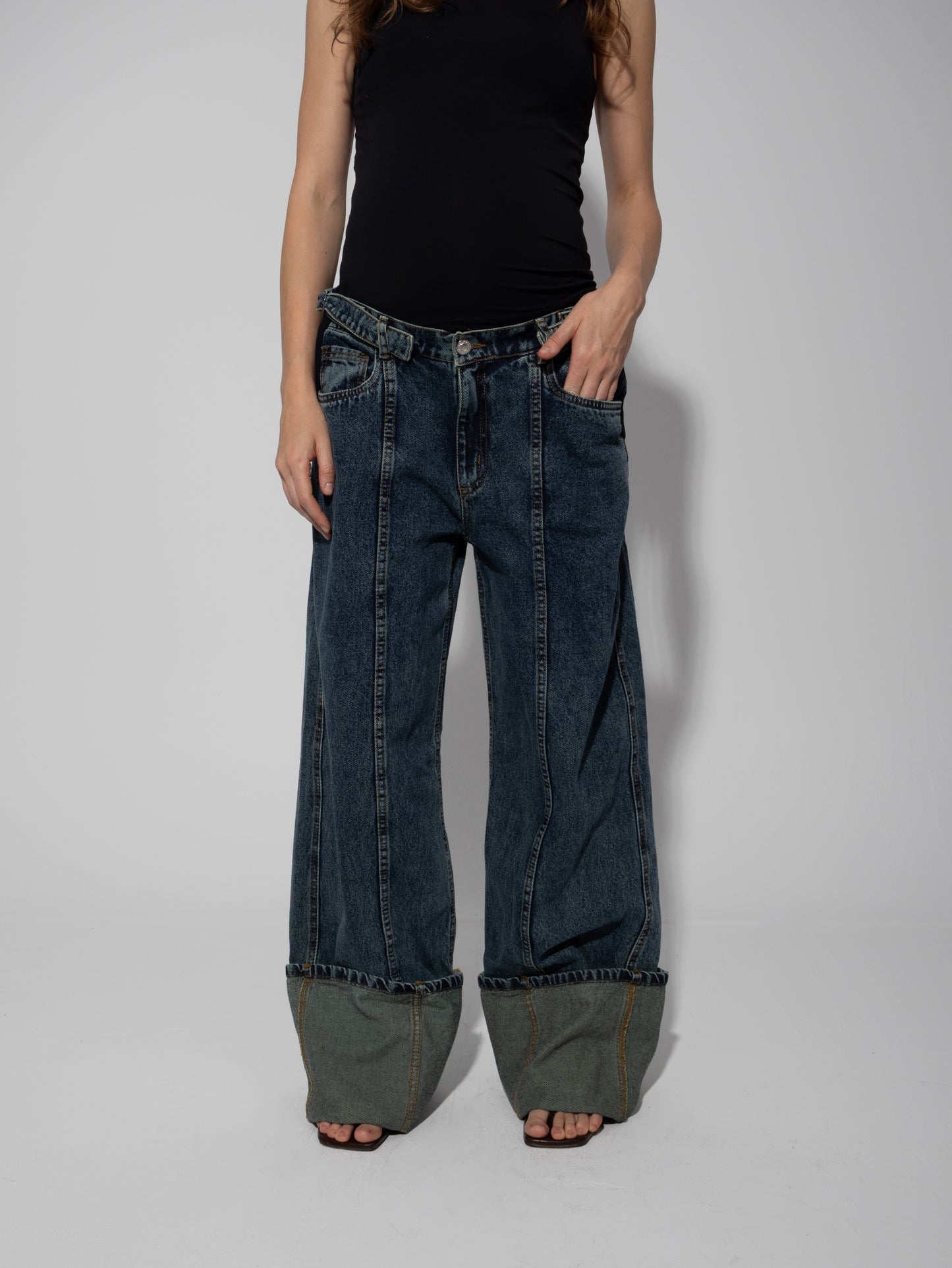 Turn-Up Under-Belly Straight-Leg Maternity Jeans